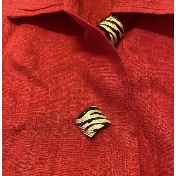 VTG Painted Pony Blazer Short Jacket Womens XS Linen Red Zebra Wooden Button USA - Picture 5 of 7